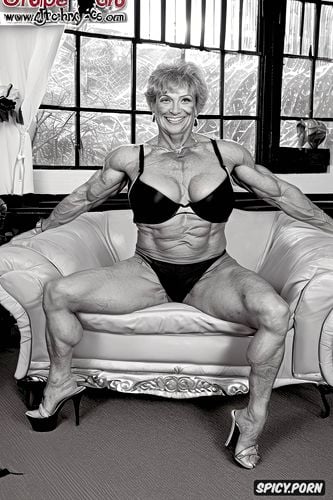 gilf wrinkle face from front view kinky sexy, sexy granny seventy something of age wearing platform high heels mules