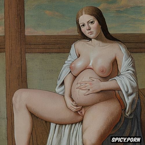 wide open, masturbating, halo around head, renaissance painting