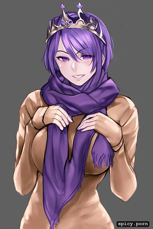 purple eyes, 3dt, pretty female, 91tdnepcwrer, scarf, detailed