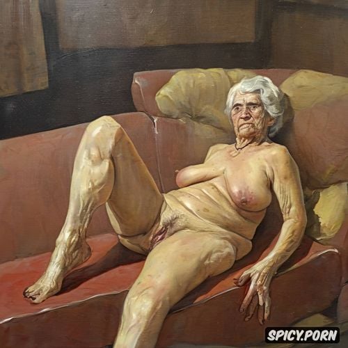 appalachian granny, showing pussy, fupa, small flat empty saggy breasts