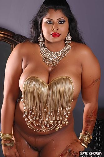 silver and gold jewellery, massive breasts, huge hanging tits