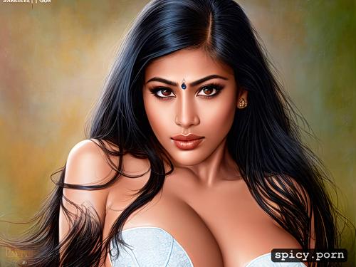 large breasts, indian lady, perfect face, 40 yo, seductive, long hair