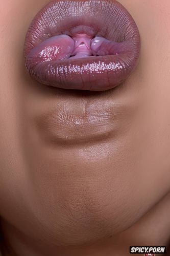 asian babe, glossy lips, pumped up lips, face closeup, huge fake lips