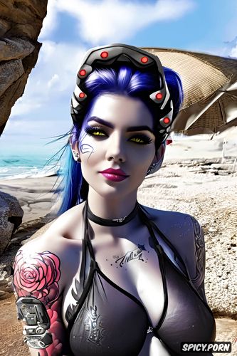 widowmaker overwatch topless tits out tattoos beautiful face portrait muscles