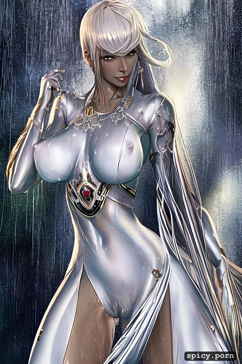sexy dress, insanely detailed, white skin, cyber woman, perfect body