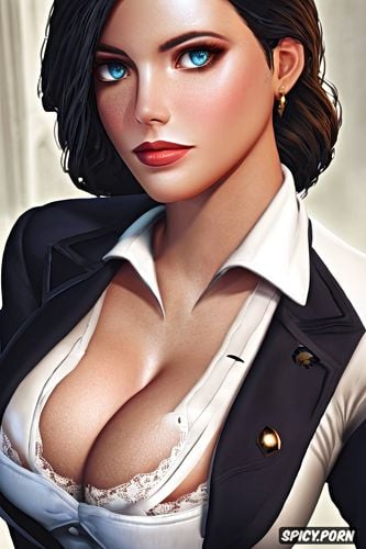 masterpiece, k shot on canon dslr, elizabeth bioshock infinite black blazer white shirt shirt unbuttoned beautiful face