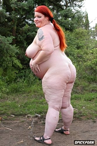 ssbbw, red hair, perfect anatomy, huge massive fat ass, enormous ass