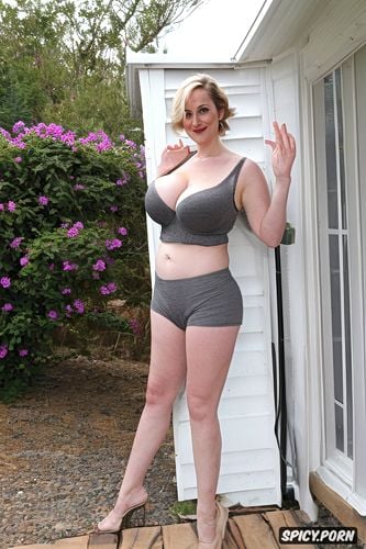 grey wool stockings, solid background, wide hips, full length shot