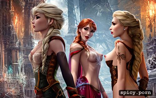 kissing, anna, artstation, nude, see thorugh clothes, disney frozen 2