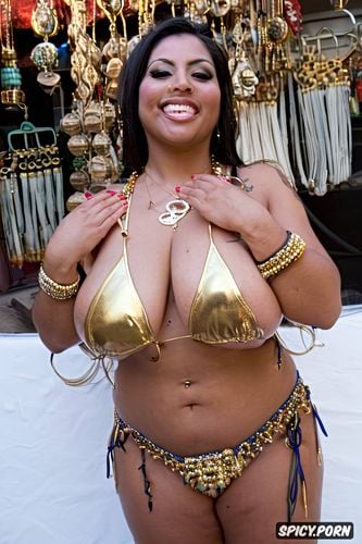 gold and silver and pearls jewelry, busty1 45, color photo, in an oriental bazaar