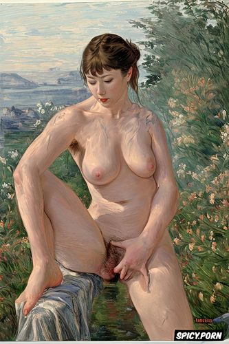 steam, manet, thai woman, very large hands, wide hips, very small breasts