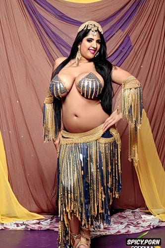 beautiful belly dance costume, hourglass body, long black hair