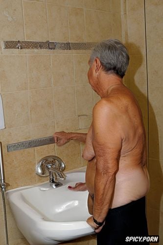 sophisticated, elegant granny ninety nine of age stripping in bathroom