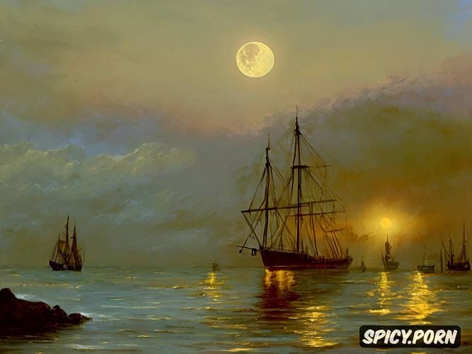 aivazovsky, wide gulf, four hd, detailed, black sky, fume, port royal