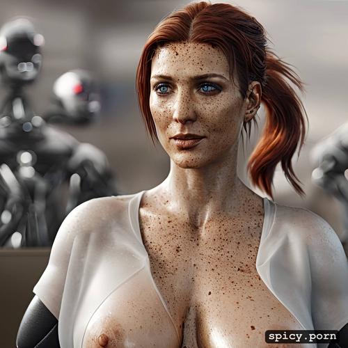 8k, large saggy breasts, dark studio, robot, intricate details