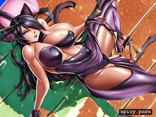 her boobs are big, i nude cat woman with black fur riding a huge dilldo well wet and hot