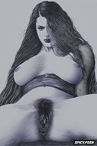 ballpoint pen, cross hatching, cotton folds fabric, hairy vagina