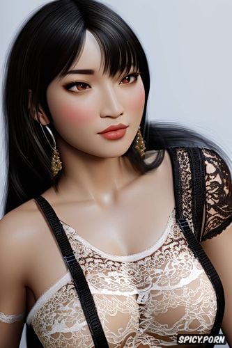 ultra detailed, ultra realistic, tifa lockhart final fantasy vii rebirth exotic lace evening gown soft lights beautiful face asian skin tone portrait