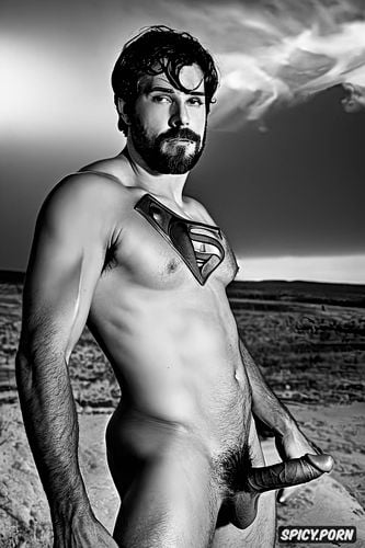 wide shot, bearded, frontal view, dynamic pose, beard, pubic hair