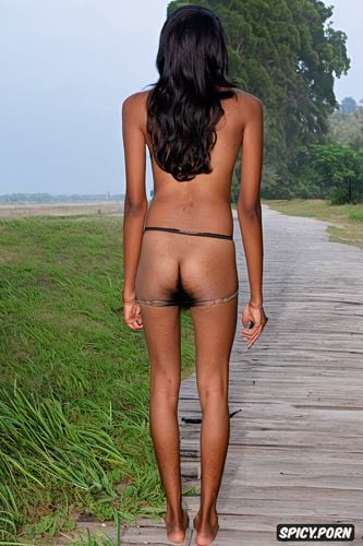 indian teen lifts school skirt to reveal her hairy ass, skinny arms and legs