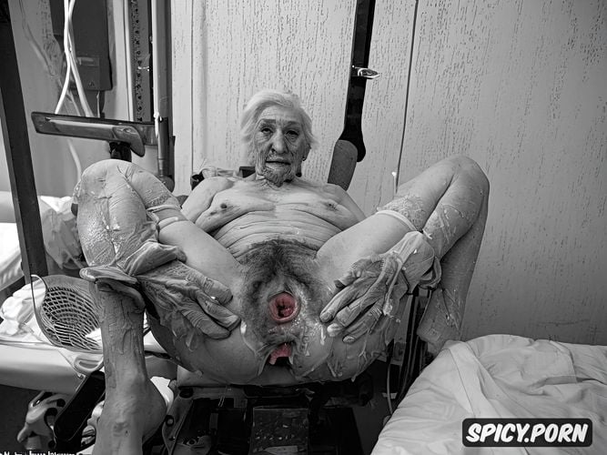 dead body, hospital bed, very old granny, grey hair, point of view