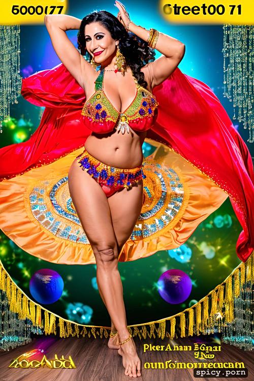 57 yo thick spanish bellydancer, beautiful bellydance costume with matching bikini top