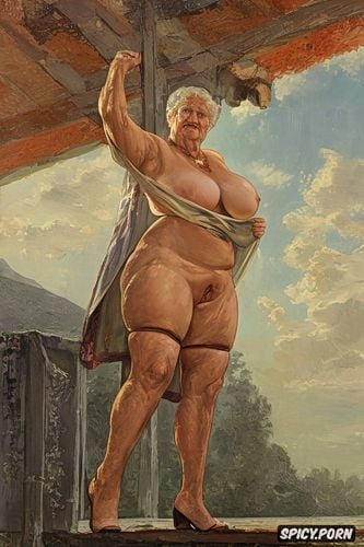 the fat grandmother has nude pussy under her skirt shows open realistyc labia upskirt very old