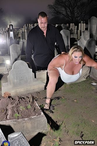 short blonde hair, hunter mcgrady, terrified, bent over a grave and fucked by a zombie man