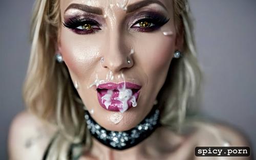 semen in mouth, dsl heavy makeup, contour nose, cum dripping only color photo pov photo background mountains high res high render high color art