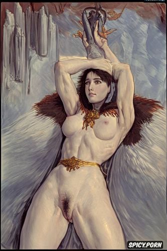 alaska, princess mononoke, french realism painting, lifting one leg