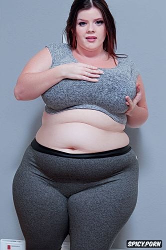 fat belly, happy, camel toe, tight crop top shirt, gigantic natural breasts