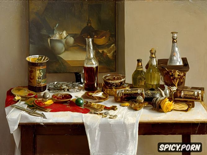 tuna in oil, garlic on a old wooden table, cats, the image shows a still life stilllife