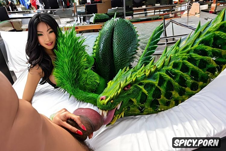 huge green dragon close behind fantasy, sits on penises simultaneously r double penetration 2 1