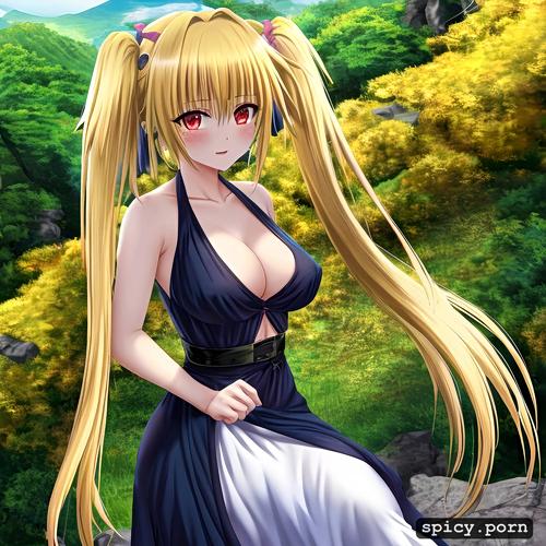 golden darkness, white dress, 22yo, twin tails, small breasts