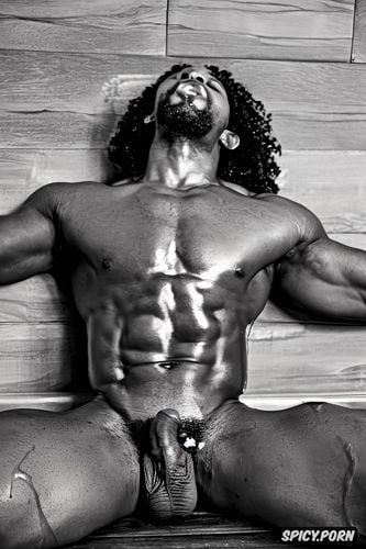dripping, giant muscle chubby male chest, big areolas, realistic face