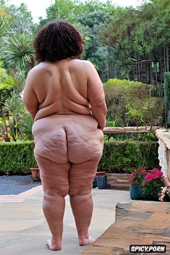 big round butt, obese flabby belly skin, loose skin layers fupa