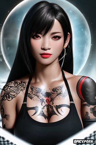tattoos masterpiece, k shot on canon dslr, ultra detailed, tifa lockhart final fantasy vii rebirth asian skin beautiful face young