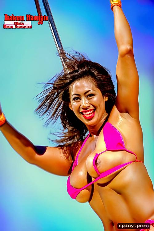 30 yo beautiful hawaiian hula dancer, color portrait, performing on stage
