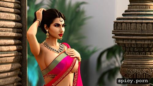 ultra detailed, realistic, wearing saree, style acrylic, beautiful indian woman