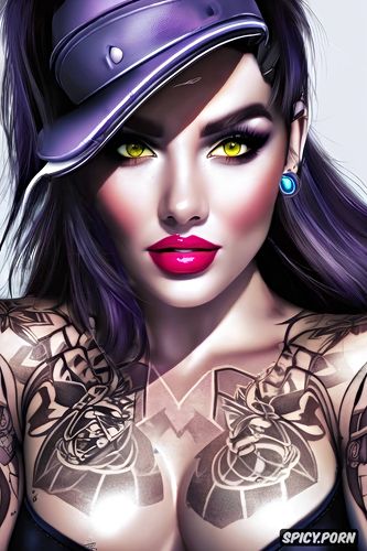 tattoos masterpiece, ultra detailed, widowmaker overwatch beautiful face young sexy