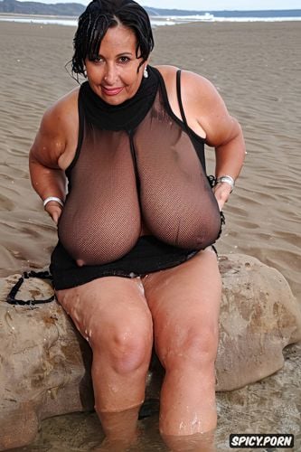 white tanned woman, giant huge and heavy breasts 1 5, in public