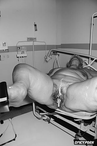 legs spread wide, highly detailed, geriatric dementia patient not wearing anything