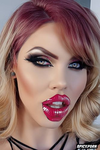 huge pumped up balloon lips, whore, goth, eye contact, glossy lips
