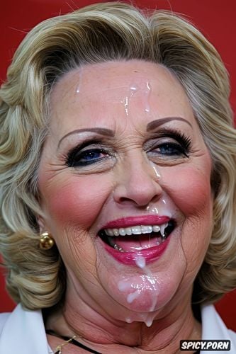 high definition close up pov photo portrait, natural color, one seventy granny hillaryclinton gets huge cumshot on her face