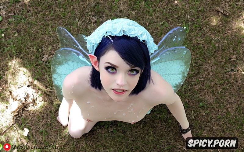 pov, female fairy, from above, 18 years old, crossed eyes, makeup tears1 2
