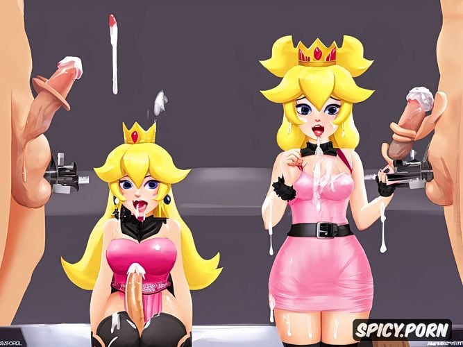 drenched in cum, blonde hair, gagging on dick, brainfuck, princess peach
