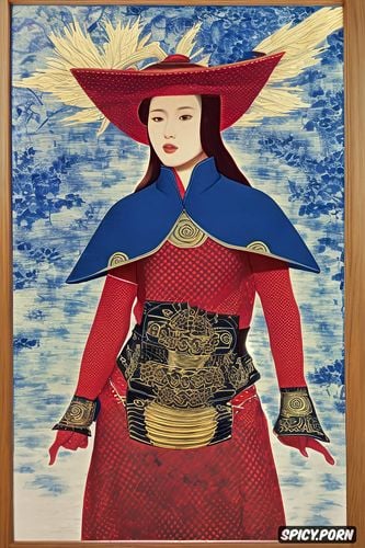 carpet texture, thick thai woman, flat painting japanese woodblock print