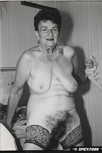 dimpled, jewelery, old irish grandma, background bedroom, very hairy pussy