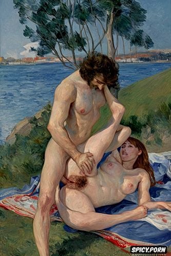 lustful penetration, anus, licking her ear, manet, man and woman