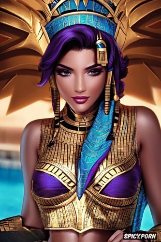 mercy overwatch female pharaoh ancient egypt pharoah crown royal robes beautiful face portrait muscles